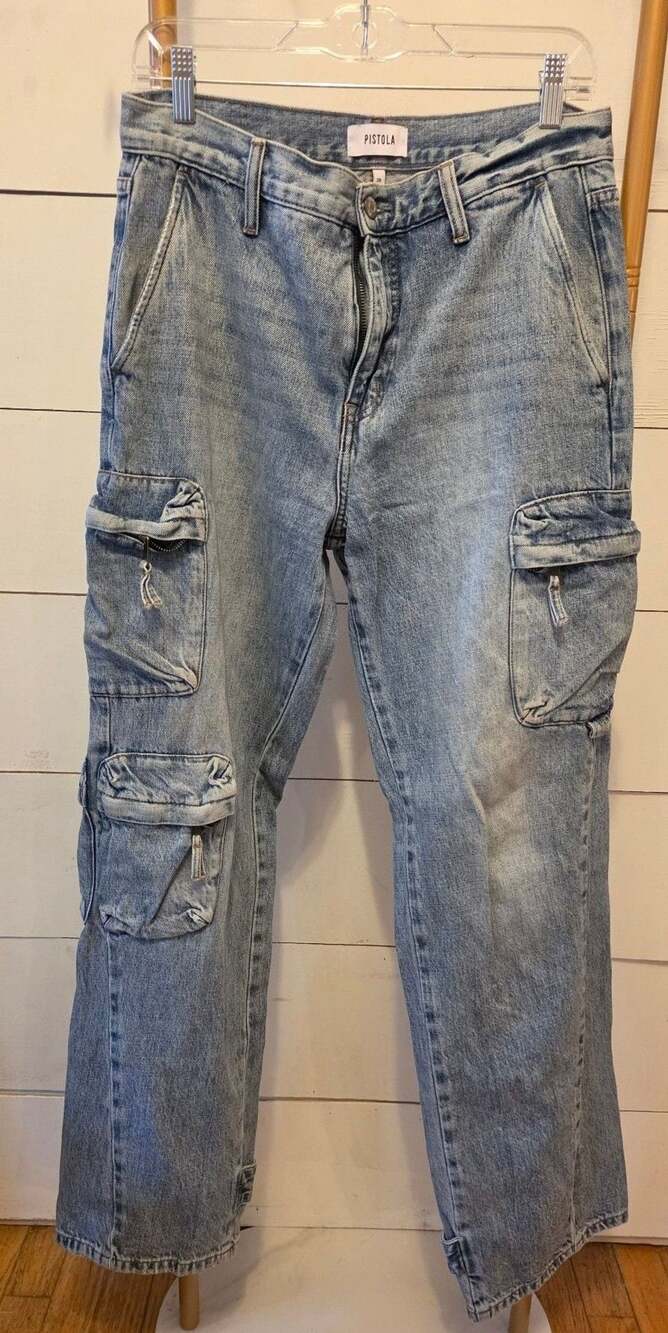 Pistola Varsy Cargo Jeans Size 28 Light Blue Denim